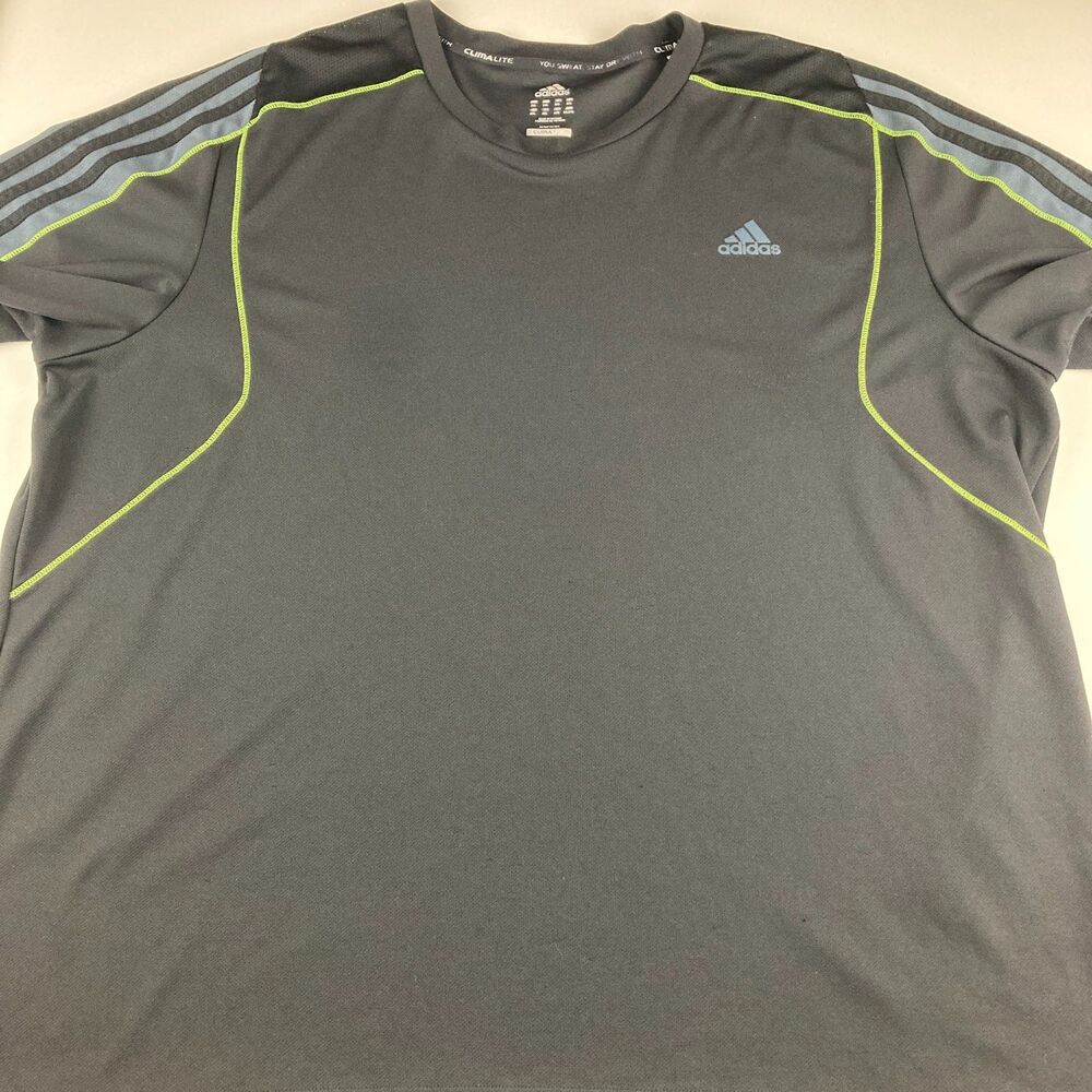 Adidas Climalite Shirt Mens 2XL Gray Athletic Performance Tee 3 Stripe